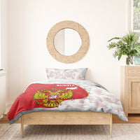 Red and white Russia coat of arms bedding set with map design, includes pillowcase pair