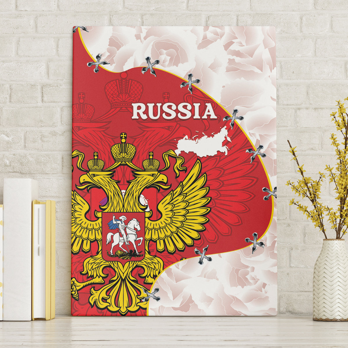 Russia Independence Day Canvas Wall Art Coat Of Arms With Map - Wonder Print Shop