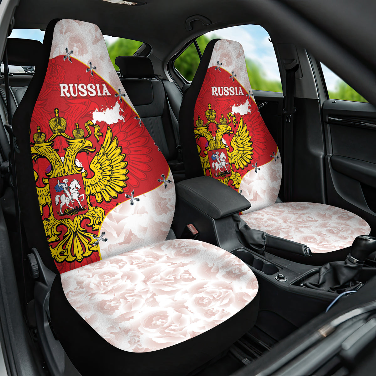 Russia Independence Day Car Seat Cover Coat Of Arms With Map - Wonder Print Shop