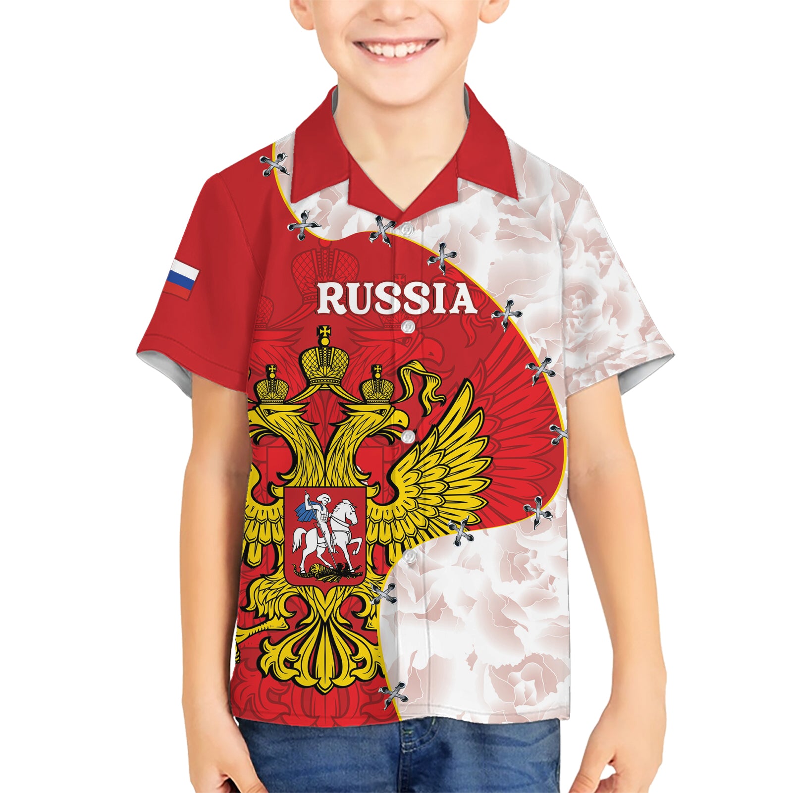 Russia Independence Day Kid Hawaiian Shirt Coat Of Arms With Map - Wonder Print Shop