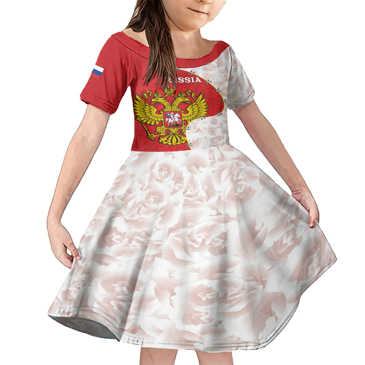 Russia Independence Day Kid Short Sleeve Dress Coat Of Arms With Map - Wonder Print Shop