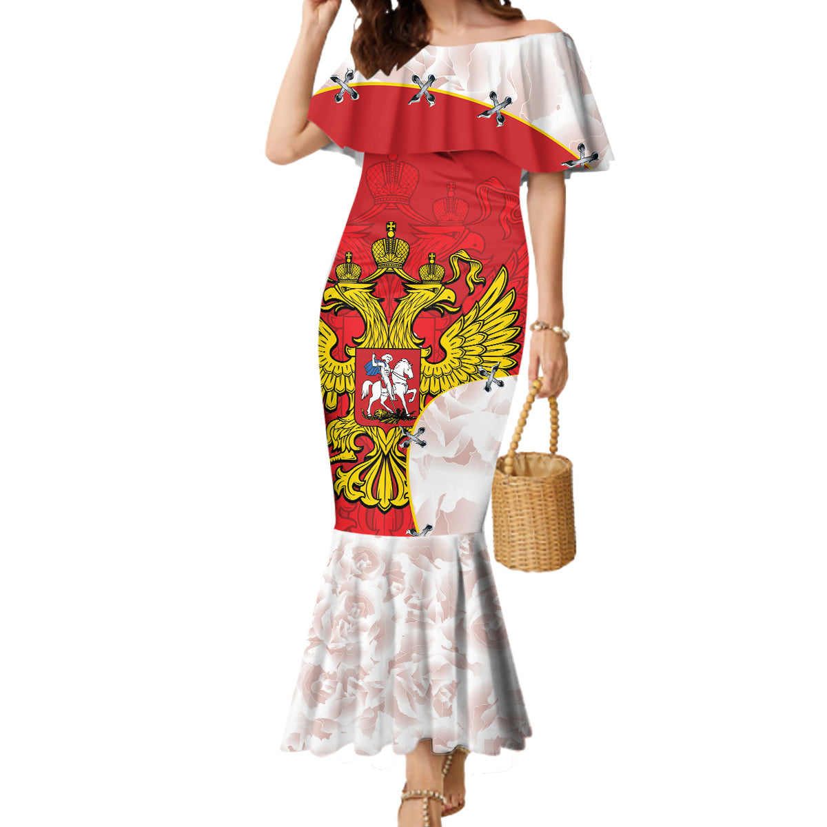 Russia Independence Day Mermaid Dress Coat Of Arms With Map - Wonder Print Shop