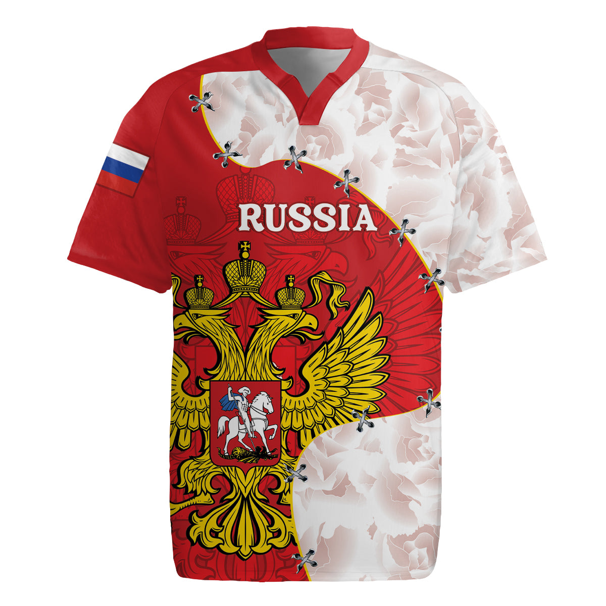 Russia Independence Day Rugby Jersey Coat Of Arms With Map - Wonder Print Shop