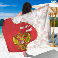 Red and white Russia emblem sarong coat with map and coat-of-arms print