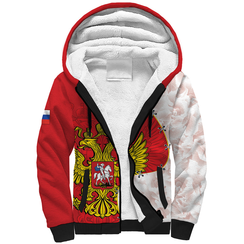 Russia Independence Day Sherpa Hoodie Coat Of Arms With Map - Wonder Print Shop