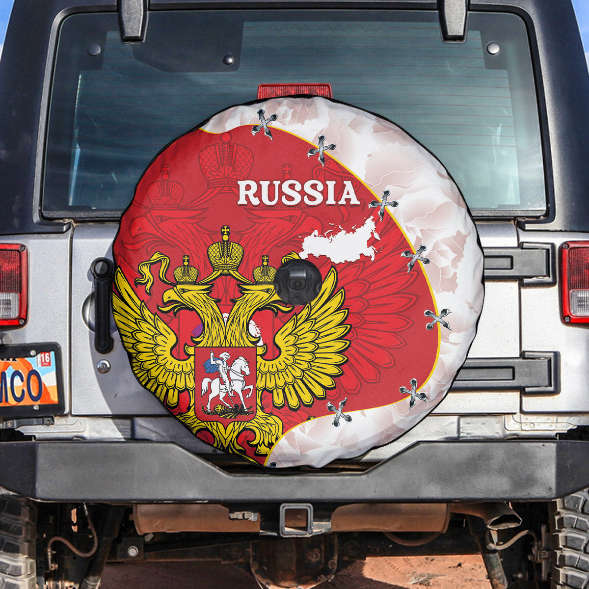 Russia Independence Day Spare Tire Cover Coat Of Arms With Map - Wonder Print Shop