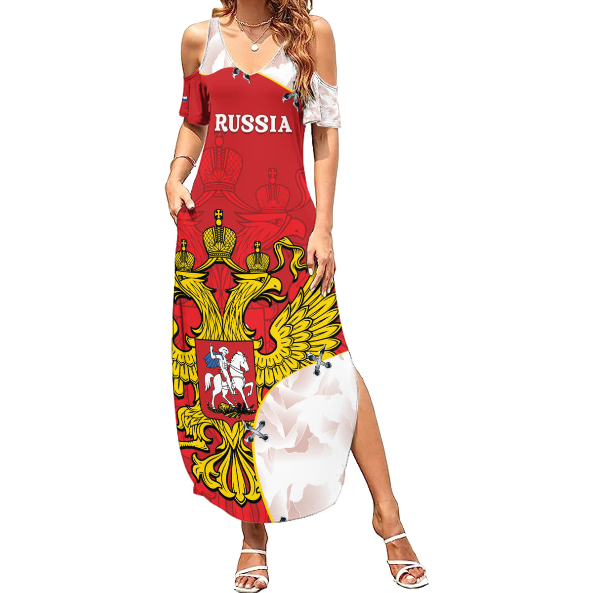 Russia Independence Day Summer Maxi Dress Coat Of Arms With Map - Wonder Print Shop