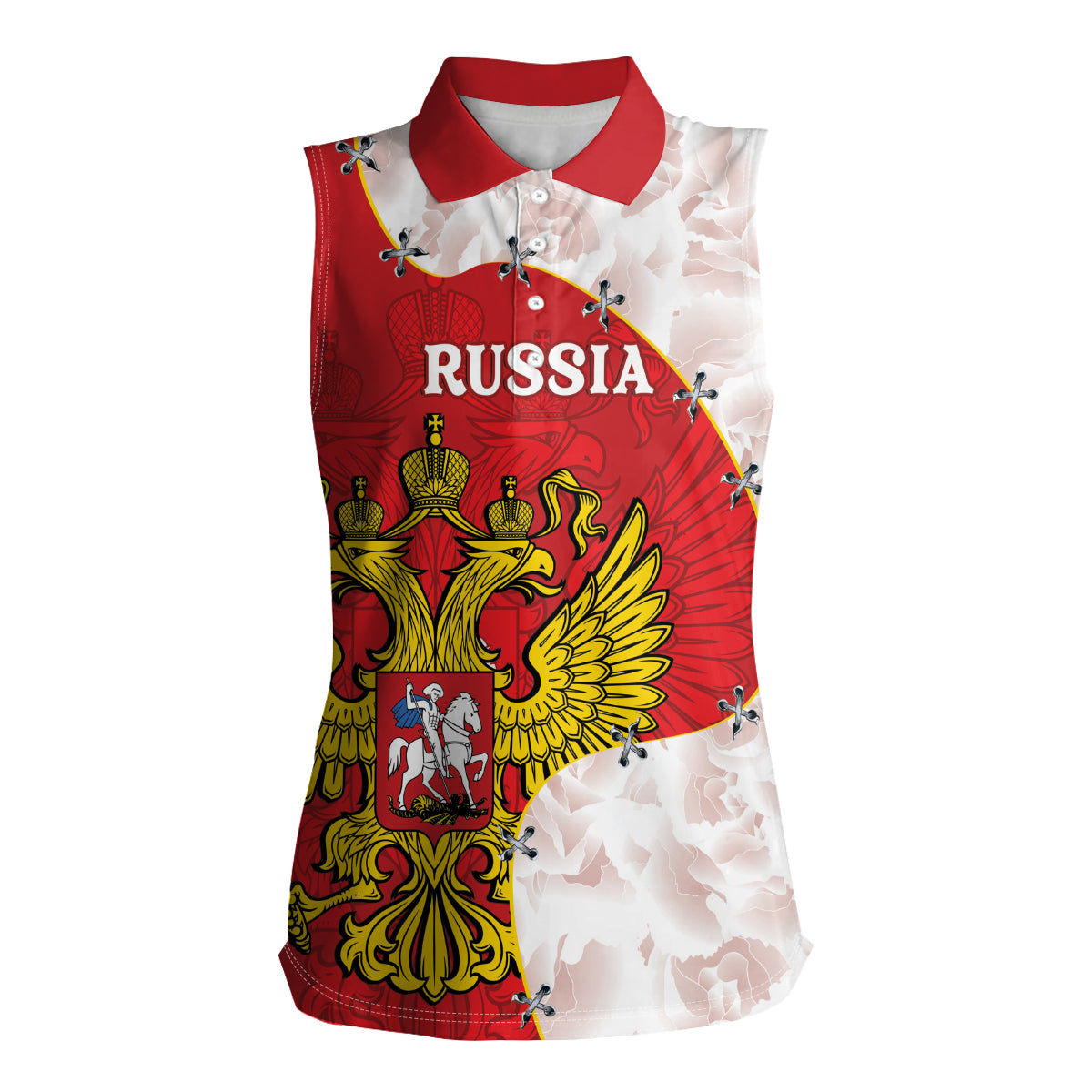 Russia Independence Day Women Sleeveless Polo Shirt Coat Of Arms With Map - Wonder Print Shop