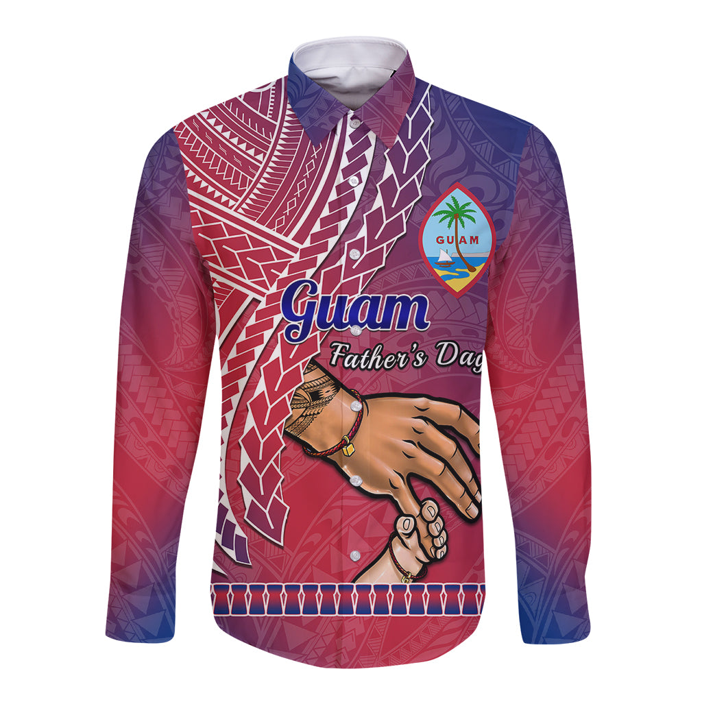 Long-sleeve button shirt with maroon/navy Guam Father’s Day graphic