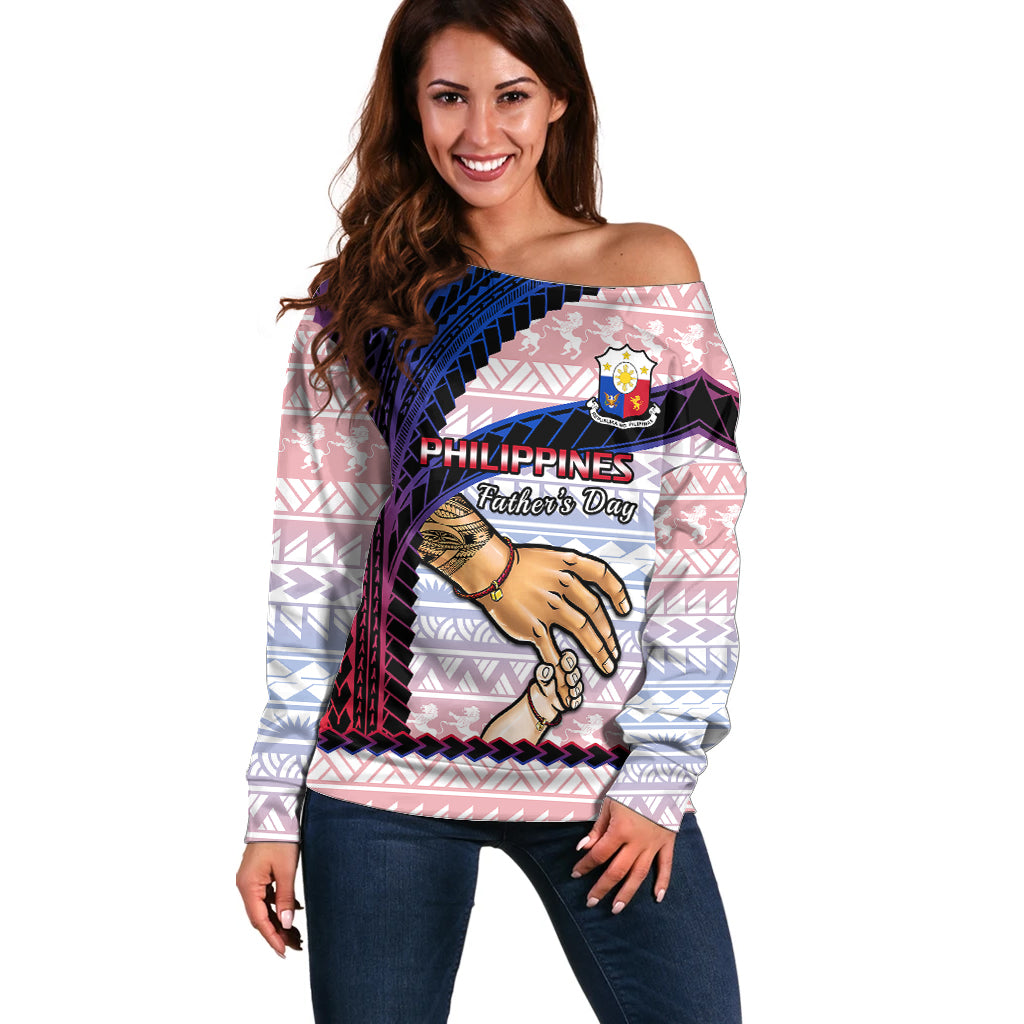 Polynesian Pride Father Day Philippines Off Shoulder Sweater Filipino Pattern Maligayang Araw ng Mga Ama - Wonder Print Shop