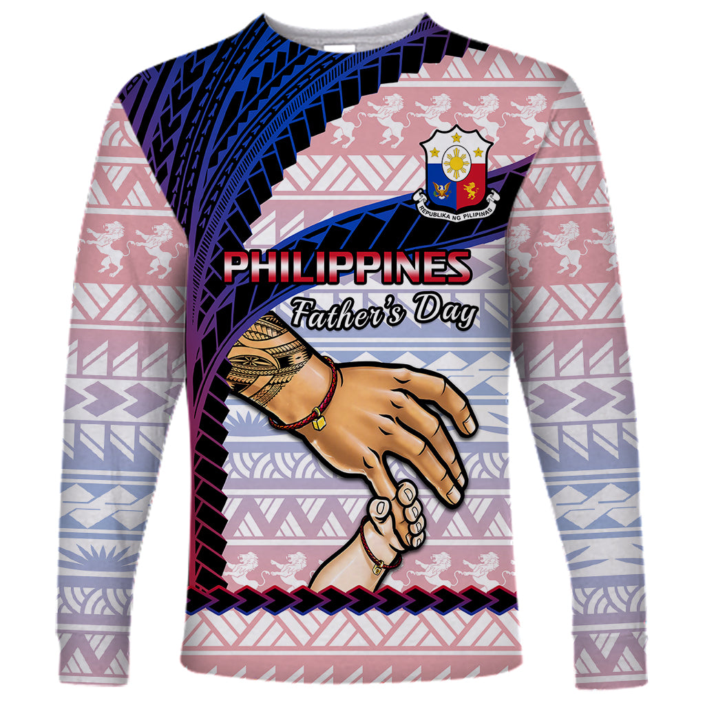 Personalised Father Day Philippines Long Sleeve Shirt Filipino Pattern Maligayang Araw ng Mga Ama - Wonder Print Shop