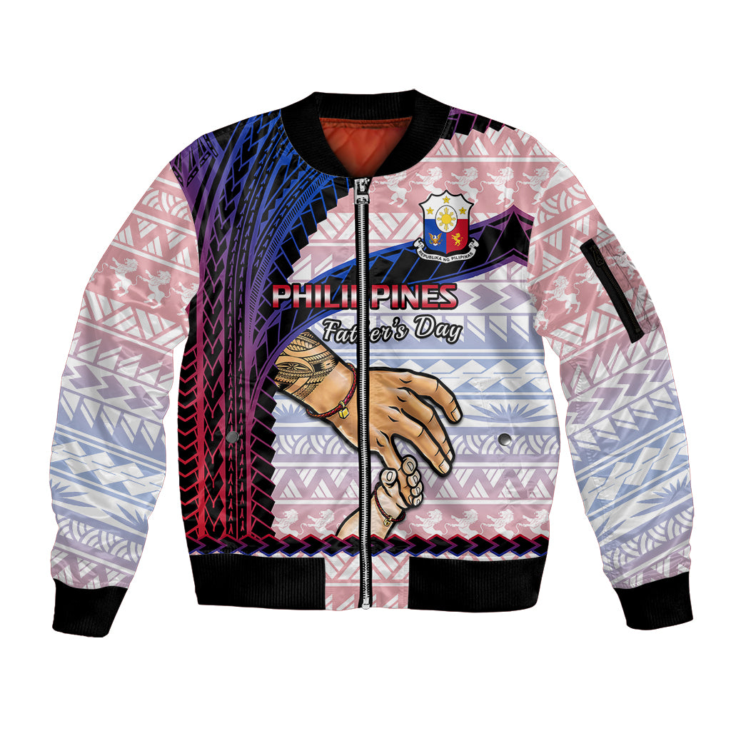 Personalised Father Day Philippines Sleeve Zip Bomber Jacket Filipino Pattern Maligayang Araw ng Mga Ama - Wonder Print Shop