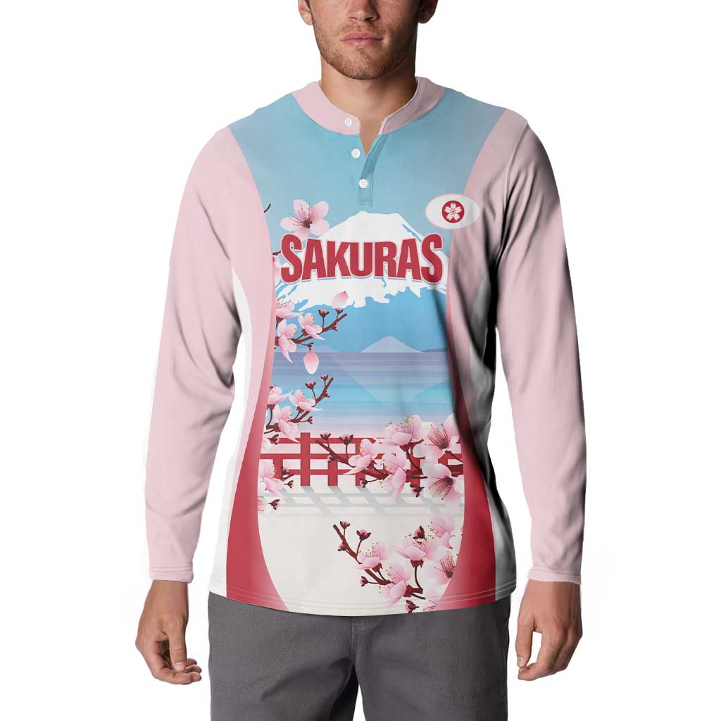 Japan Rugby Custom Button Sweatshirt Go Sakuras Japanese Mount Fuji