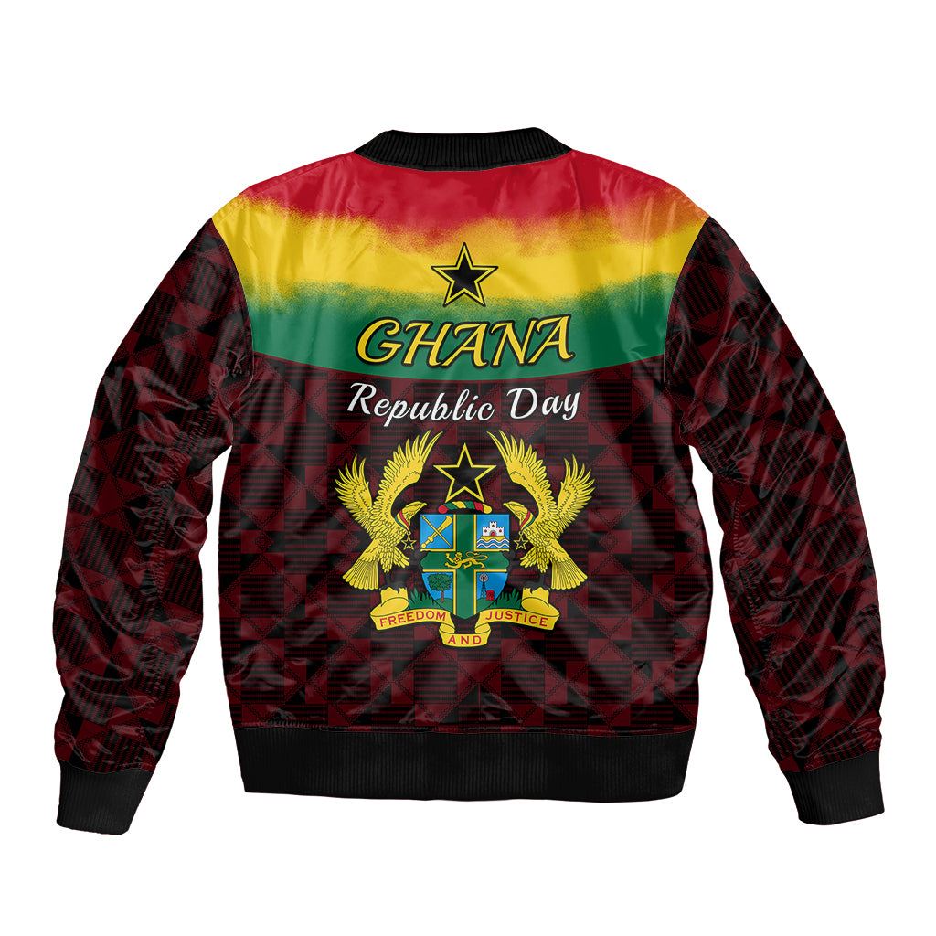 Unisex bomber jacket with Ghana Republic Day back graphic, ribbed collar and hem