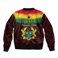 Unisex bomber jacket with Ghana Republic Day back graphic, ribbed collar and hem