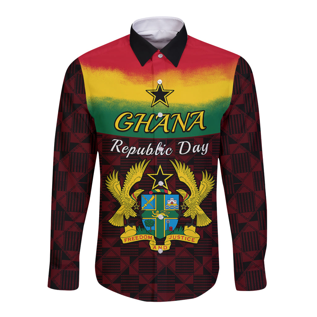 1 July Ghana Republic Day Long Sleeve Button Shirt African Pattern Mix Flag Unique Style - Wonder Print Shop