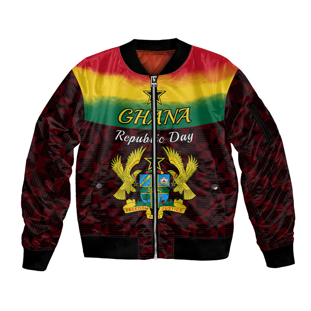 1 July Ghana Republic Day Sleeve Zip Bomber Jacket African Pattern Mix Flag Unique Style - Wonder Print Shop