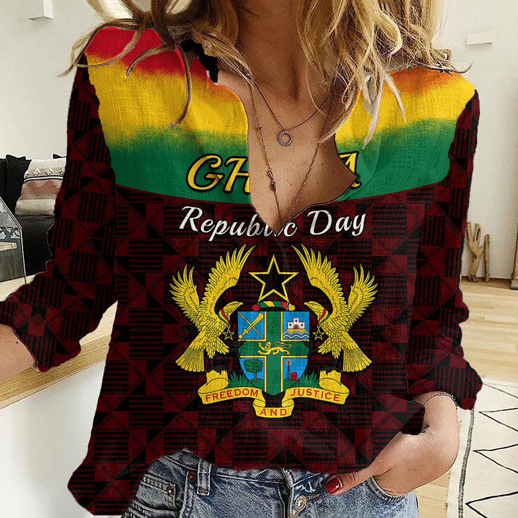 1 July Ghana Republic Day Women Casual Shirt African Pattern Mix Flag Unique Style - Wonder Print Shop