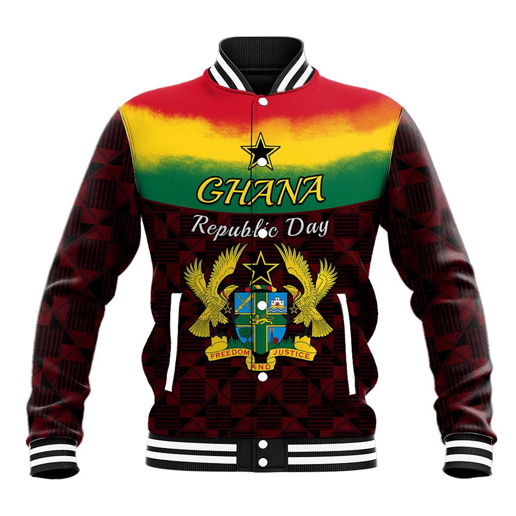 Ghana Republic Day baseball jacket with GHANA front graphic, ribbed striped collar