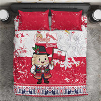 Red & white duvet bedding set with pierogi festival character and Poland flag graphic