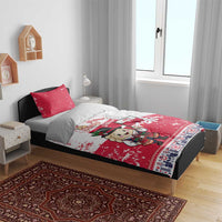 Red & white duvet cover bedding set with pierogi festival artwork and Poland flag motif