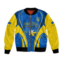 Unisex blue and yellow bomber jacket, front zip, Ukrainian Independence Day graphic