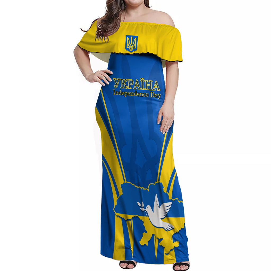 Ukraine Off Shoulder Maxi Dress Happy Ukrainian 32nd Independence Anniversary - Wonder Print Shop