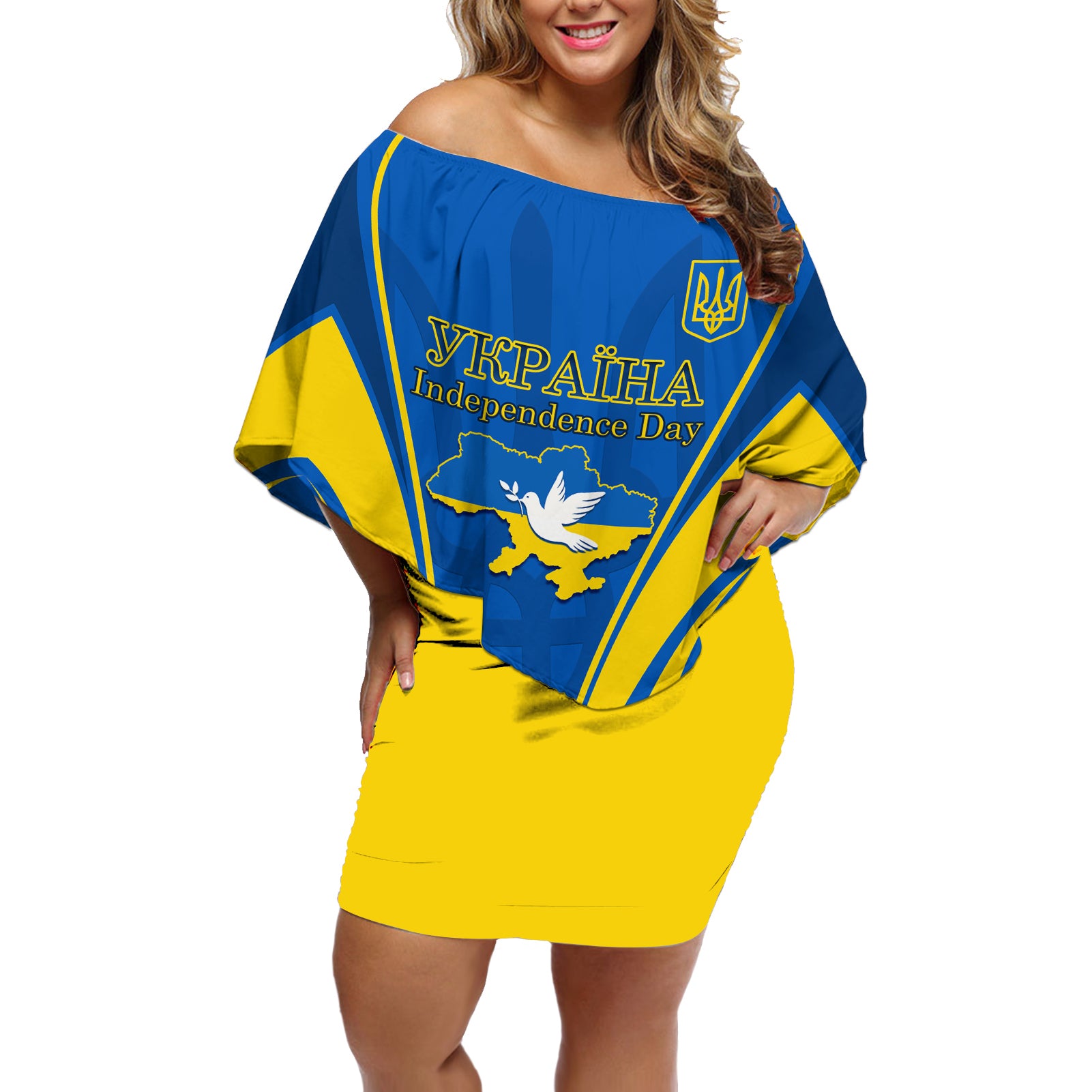 Ukraine Off Shoulder Short Dress Happy Ukrainian 32nd Independence Anniversary - Wonder Print Shop