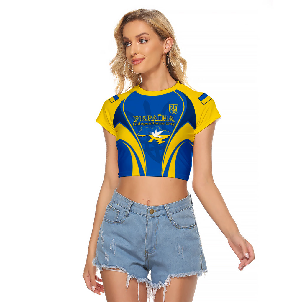 Ukraine Raglan Cropped T Shirt Happy Ukrainian 32nd Independence Anniversary - Wonder Print Shop