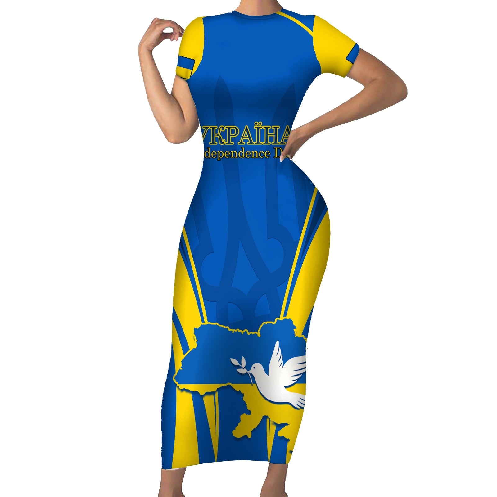 Ukraine Short Sleeve Bodycon Dress Happy Ukrainian 32nd Independence Anniversary - Wonder Print Shop