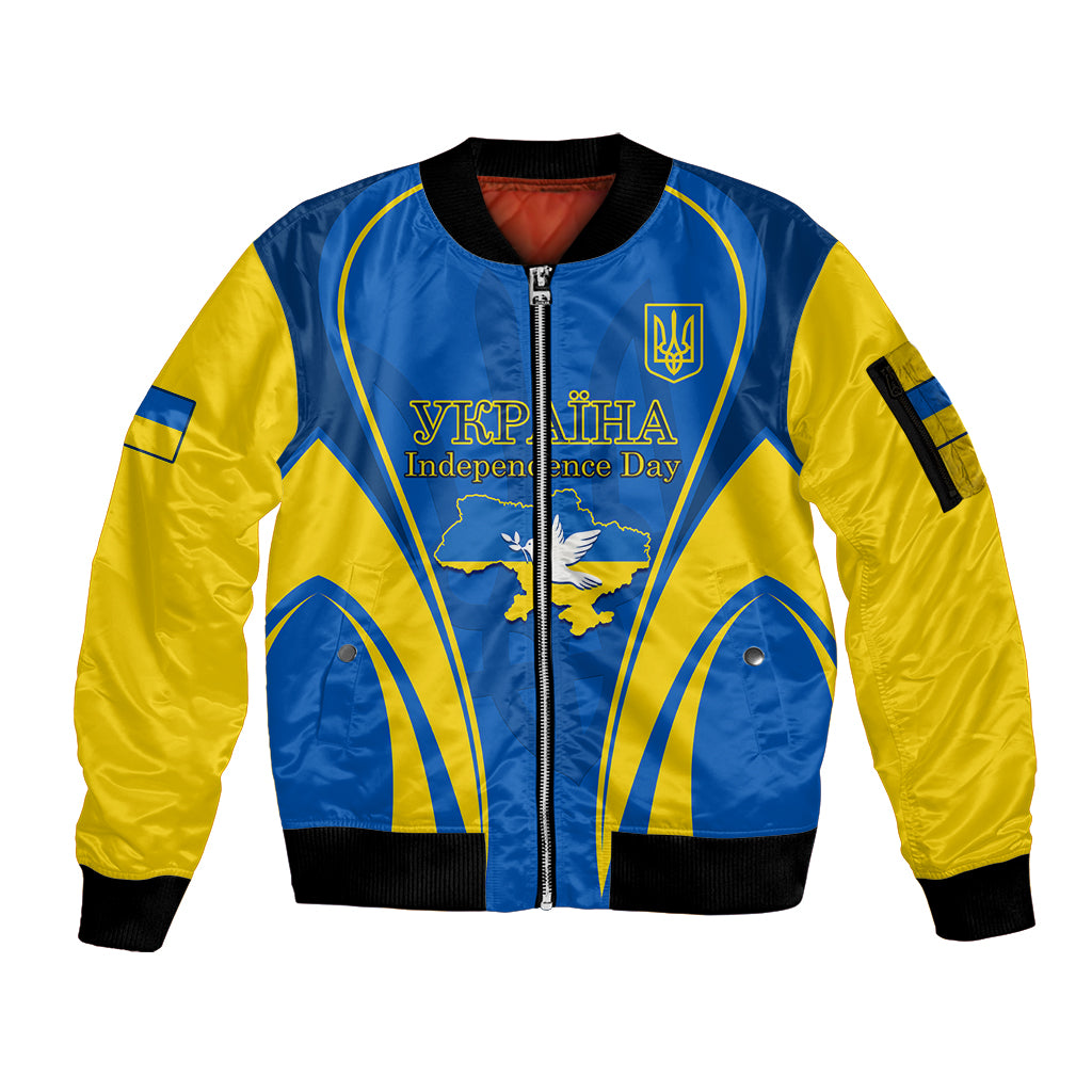 Ukraine Sleeve Zip Bomber Jacket Happy Ukrainian 32nd Independence Anniversary - Wonder Print Shop