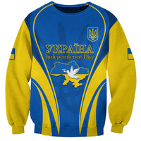 Unisex blue and yellow sweatshirt with UKRAINA Independence Day graphic and trident emblem