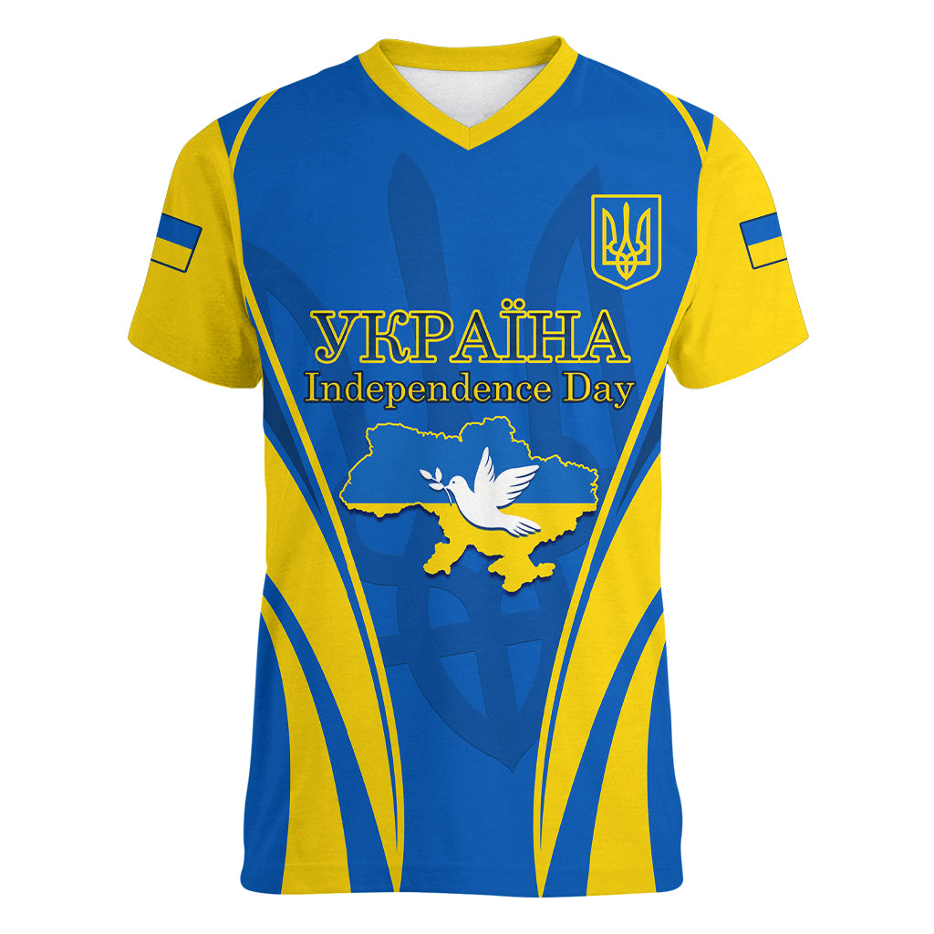 custom-ukraine-women-v-neck-t-shirt-happy-ukrainian-32nd-independence-anniversary