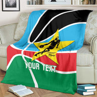Custom basketball blanket on armchair, black/blue/green/red with yellow star and 'Your Text'