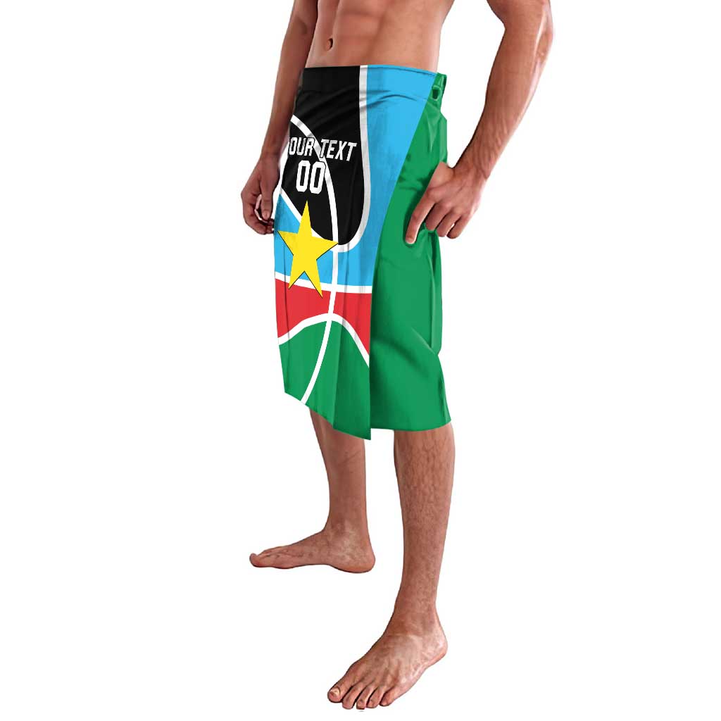 Custom basketball lavalava wrap skirt, green with blue star graphic on side