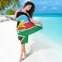 Custom basketball sarong, blue red green panel with black swoosh and yellow star