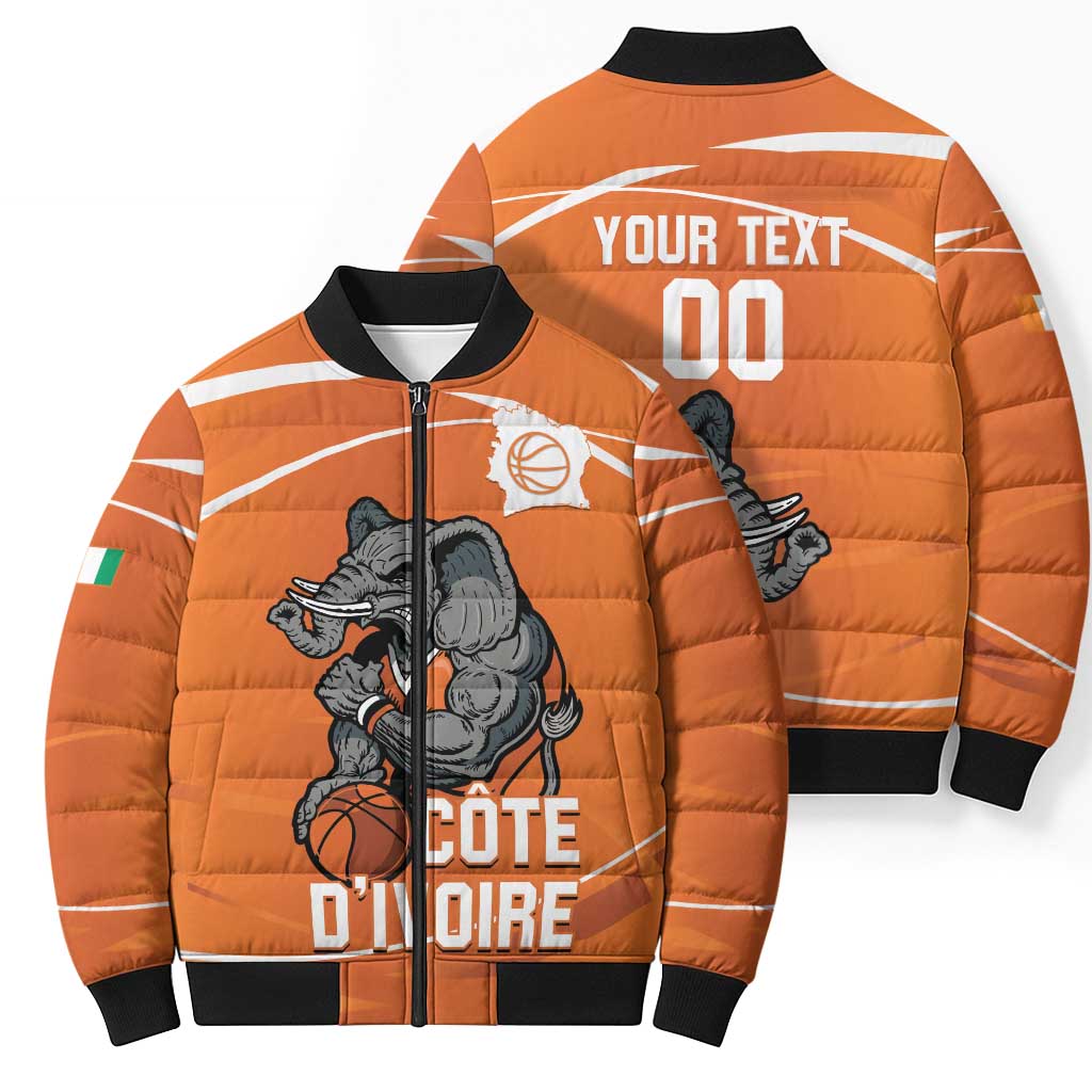 Ivory Coast Basketball Custom Bomber Puffer Jacket Allez Les Elephants - Wonder Print Shop