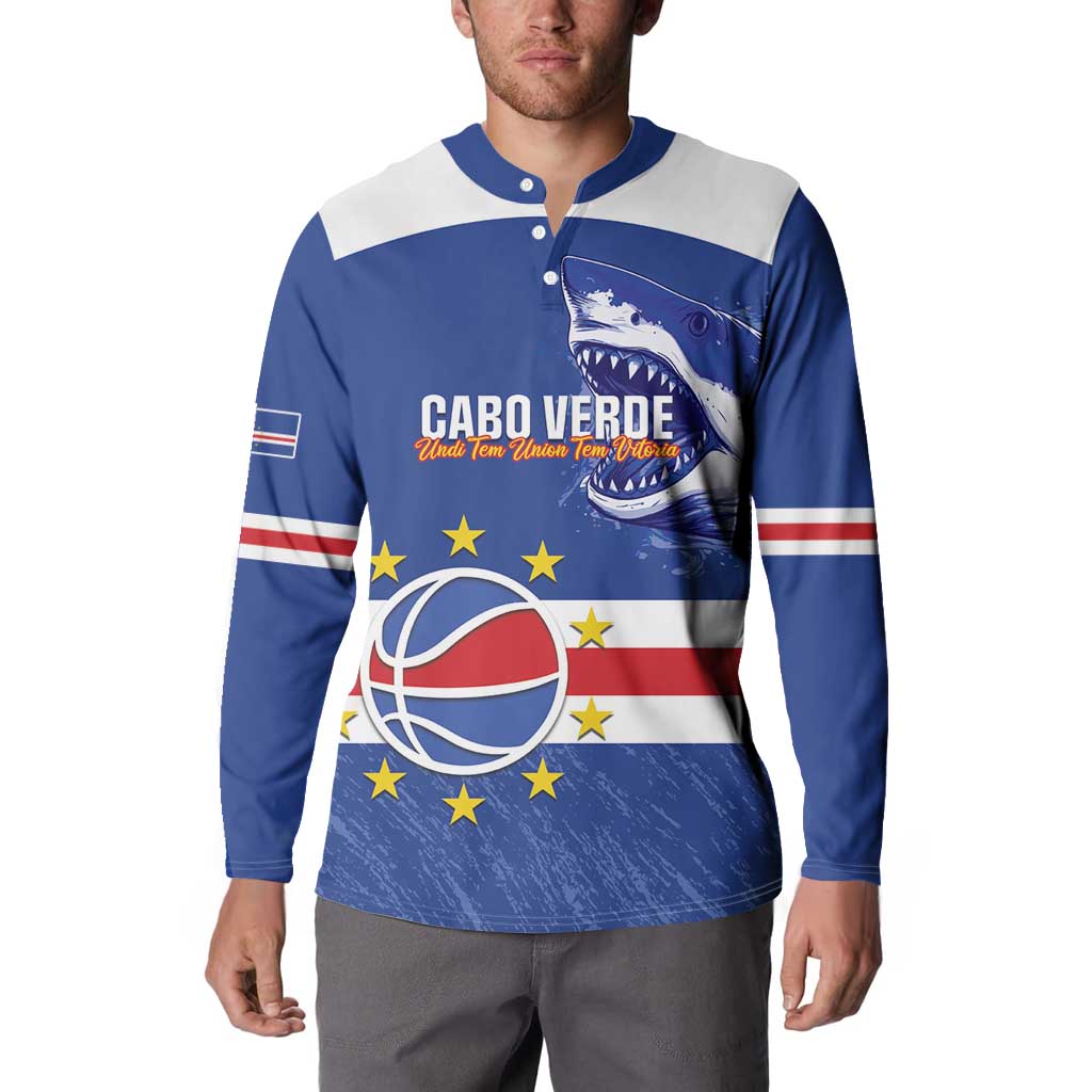 Cape Verde Basketball Custom Button Sweatshirt Come On Blue Sharks - Wonder Print Shop