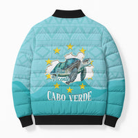 Sao Vincente Cabo Verde Bomber Puffer Jacket Map With Sea Turtle African Pattern