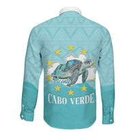 Sao Vincente Cabo Verde Long Sleeve Button Shirt Map With Sea Turtle African Pattern