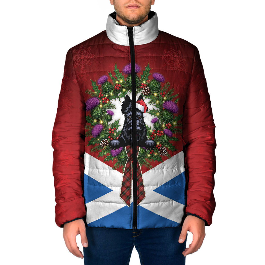 Scottie Christmas Scotland Padded Jacket Scottish Thistle Wreath Bow Saltire Flag