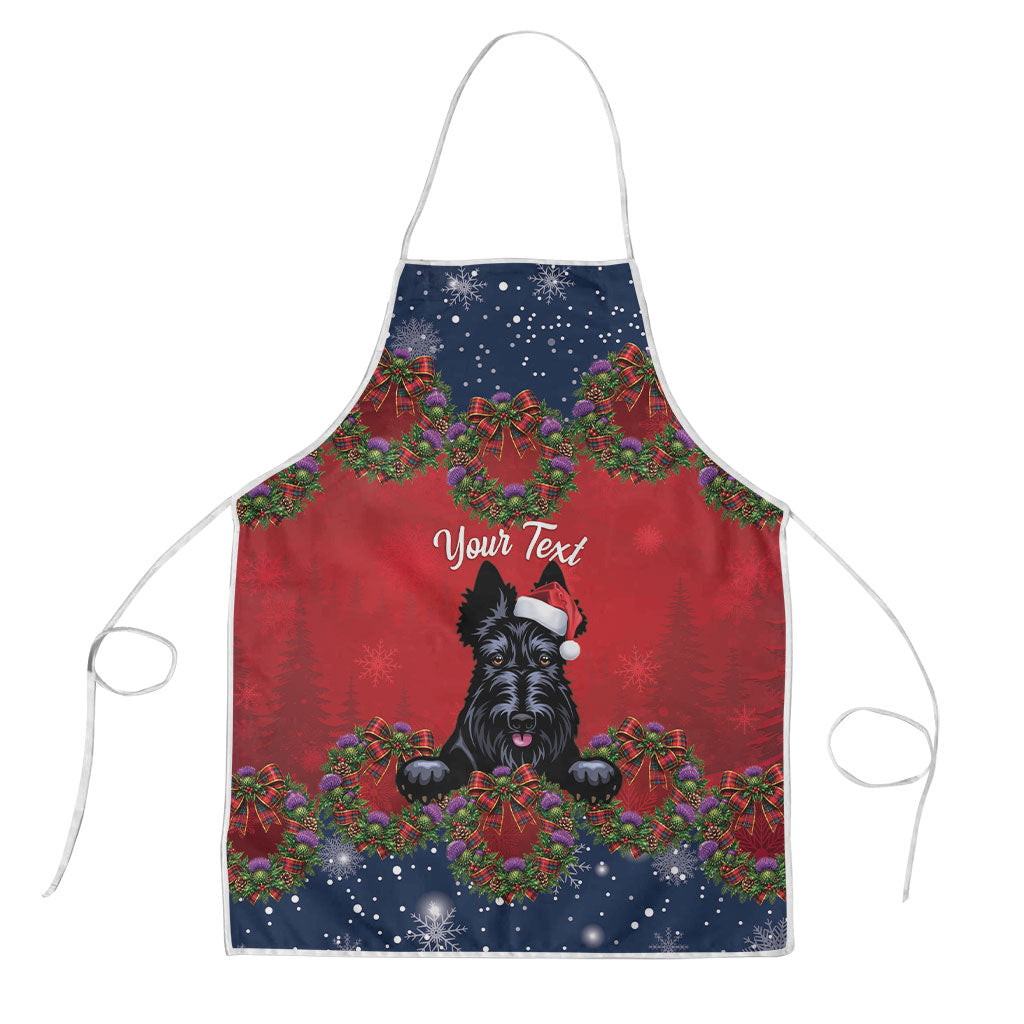Scottish Terrier Christmas Personalised Apron Thistle Wreath Bow Nollaig Chridheil