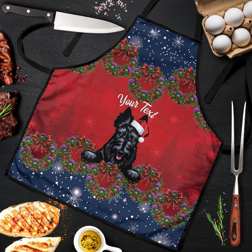Scottish Terrier Christmas Personalised Apron Thistle Wreath Bow Nollaig Chridheil