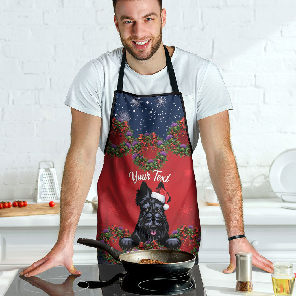 Scottish Terrier Christmas Personalised Apron Thistle Wreath Bow Nollaig Chridheil