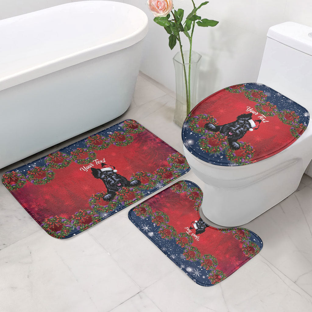 Scottish Terrier Christmas Personalised Bathroom Set Thistle Wreath Bow Nollaig Chridheil