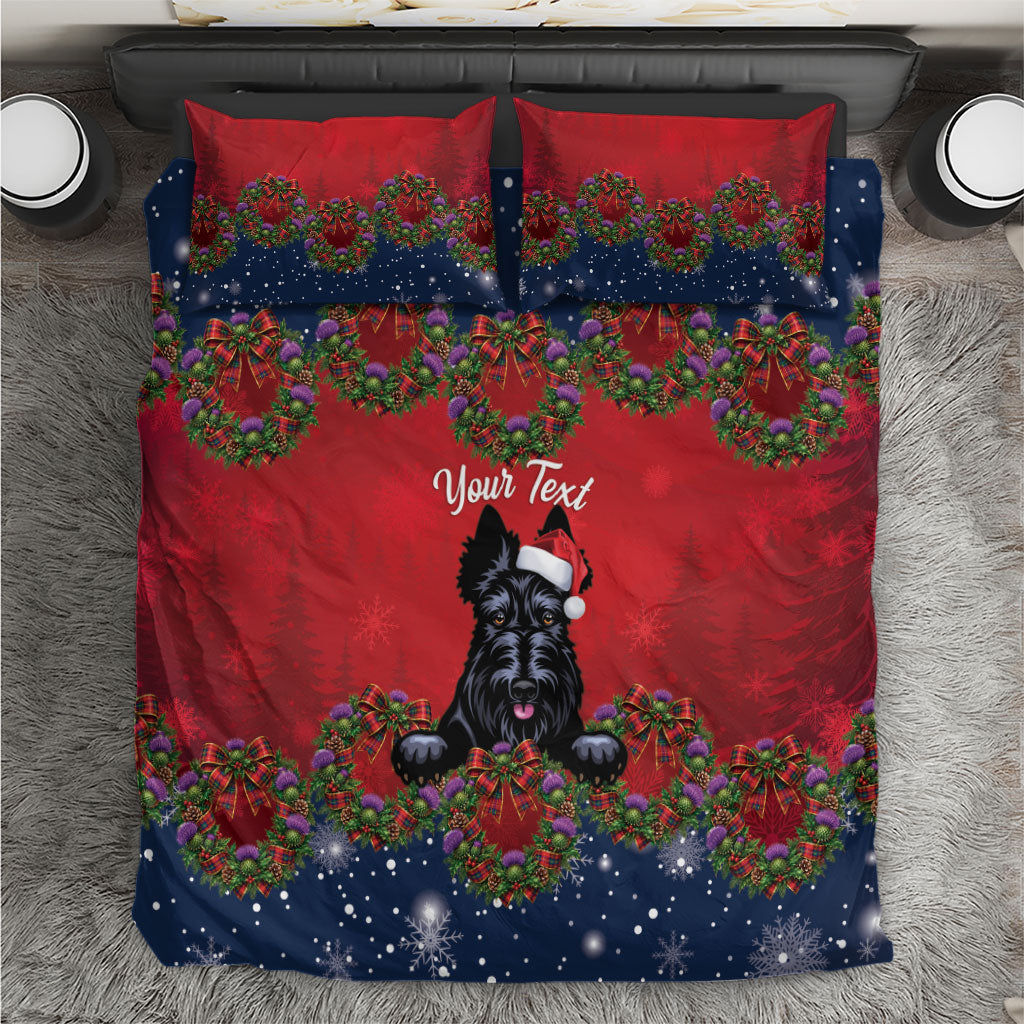 Scottish Terrier Christmas Personalised Bedding Set Thistle Wreath Bow Nollaig Chridheil
