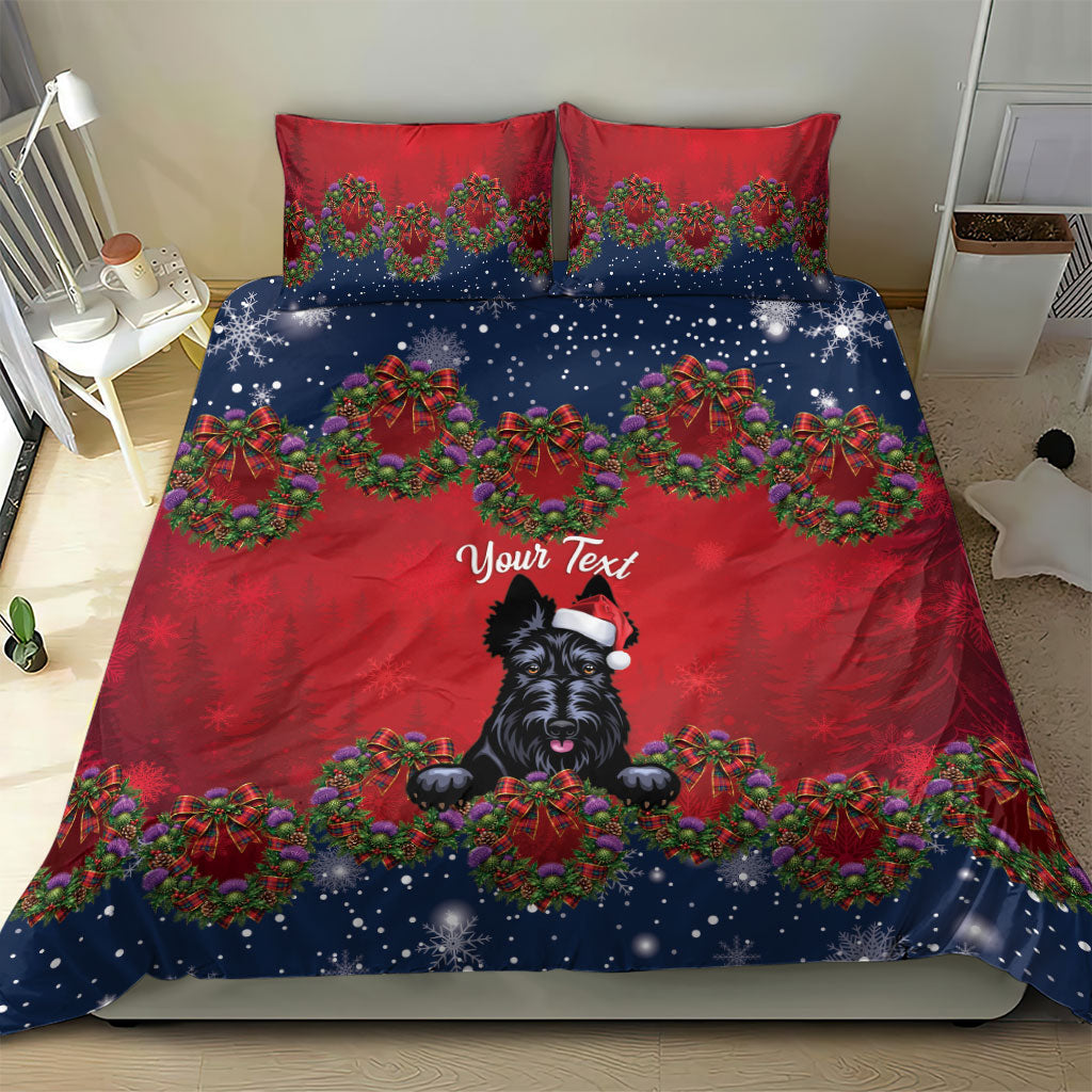 Scottish Terrier Christmas Personalised Bedding Set Thistle Wreath Bow Nollaig Chridheil