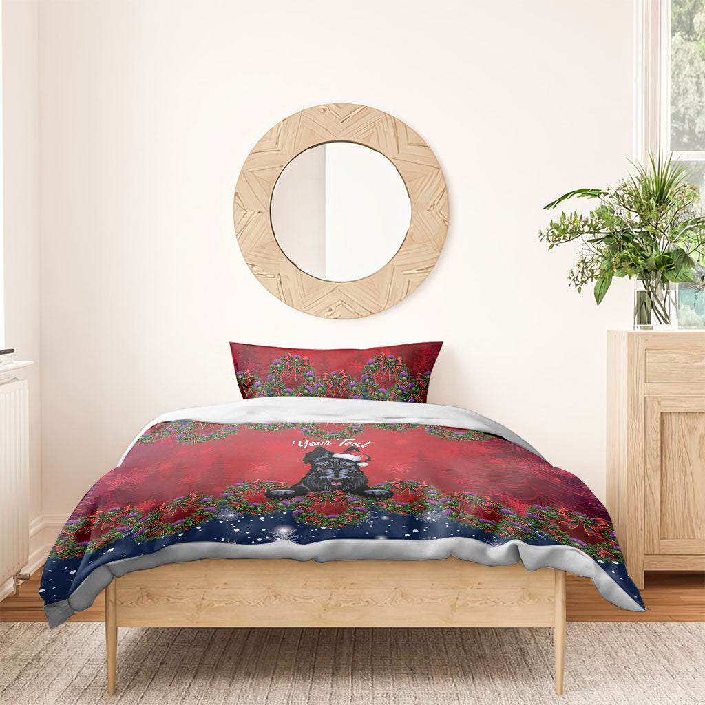 Scottish Terrier Christmas Personalised Bedding Set Thistle Wreath Bow Nollaig Chridheil