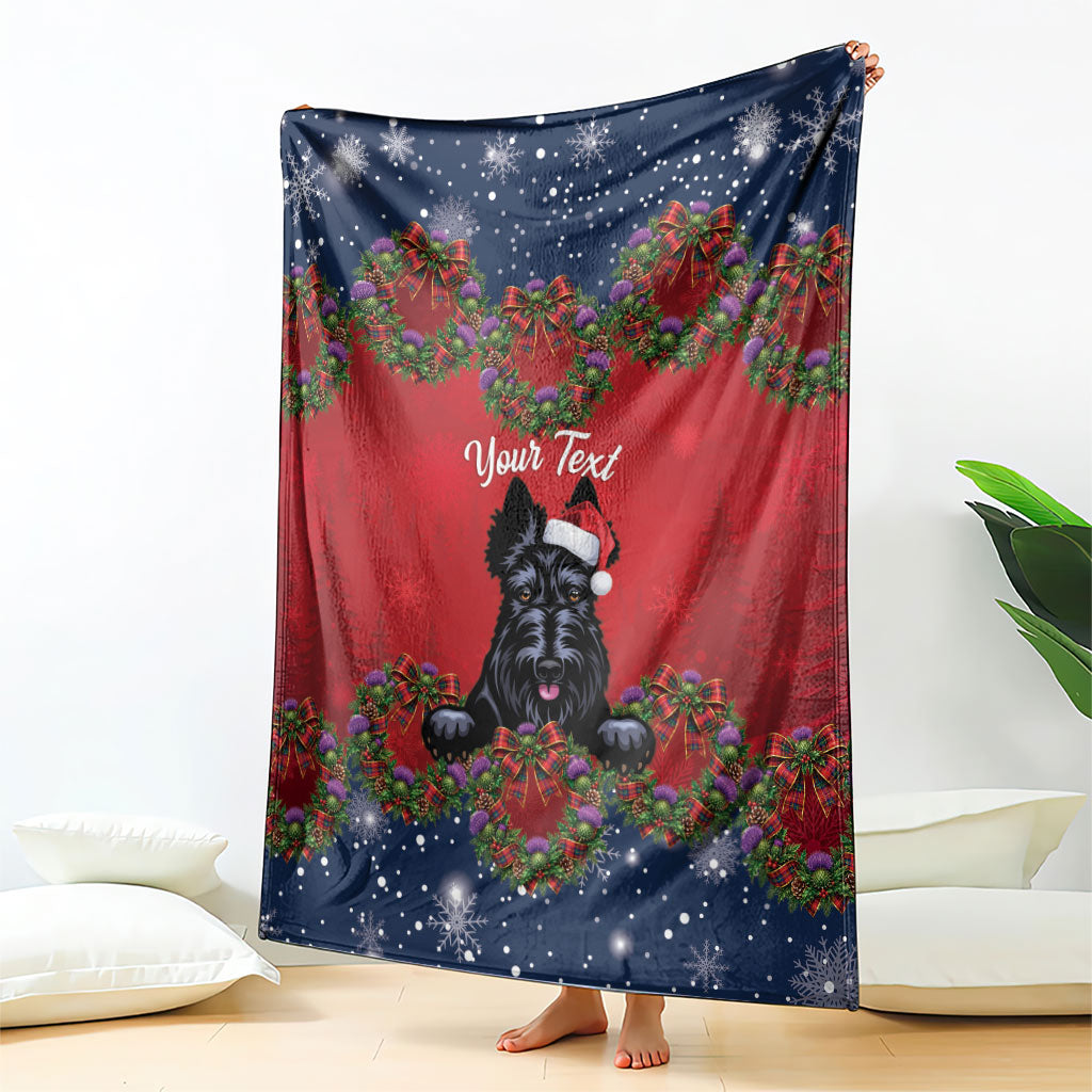 Scottish Terrier Christmas Personalised Blanket Thistle Wreath Bow Nollaig Chridheil