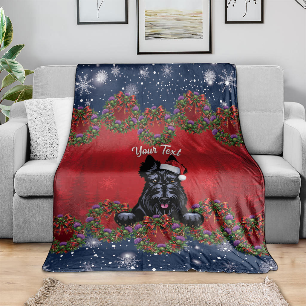 Scottish Terrier Christmas Personalised Blanket Thistle Wreath Bow Nollaig Chridheil